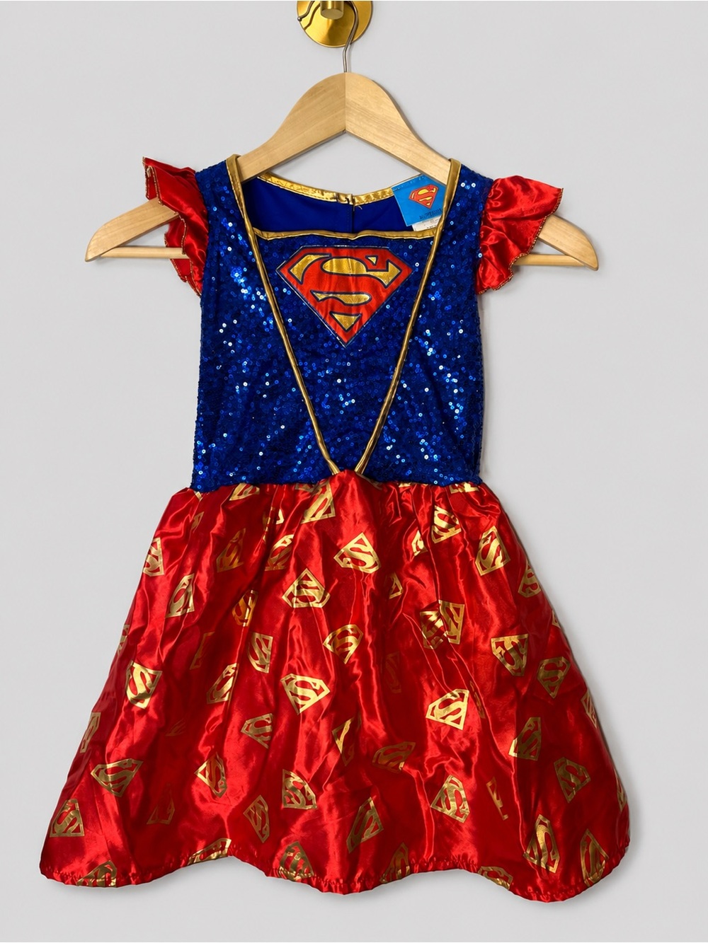 DC Comics Supergirl Sequin Costume Dress Girls Red Blue Gold Halloween Dress